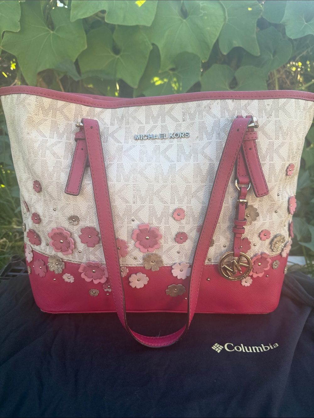 Michael Kors Pink and White Floral Appliqué Tote